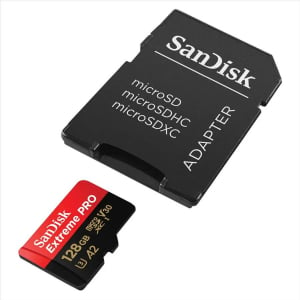 128GB Sandisk Extreme Pro microSDXC A2 C10 V30 UHS-I U3 + adapter (SDSQXCD-128G-GN6MA / 214504)